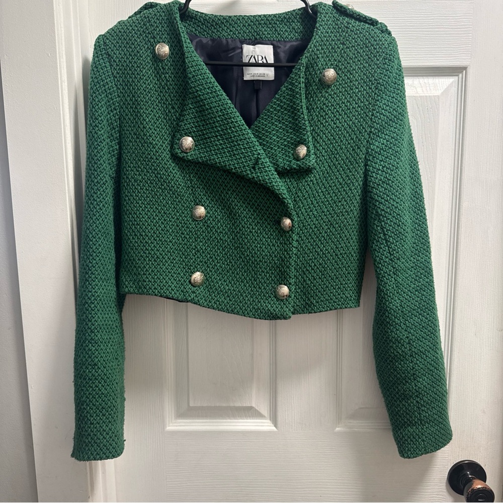 Zara Emerald Textured Double-Breasted Blazer